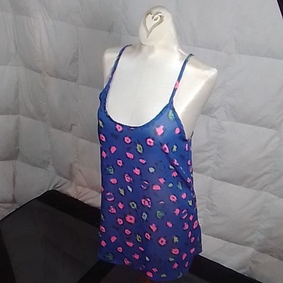 Chris & Carol blue flower print spaghetti blouse - Picture 2 of 6